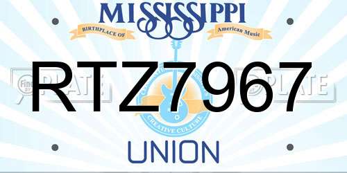 RTZ7967 Mississippi License Plate