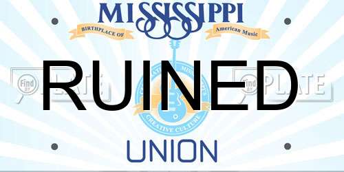 RUINED Mississippi License Plate