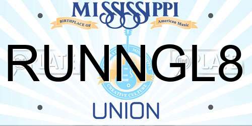 RUNNGL8 Mississippi License Plate