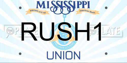 RUSH1 Mississippi License Plate