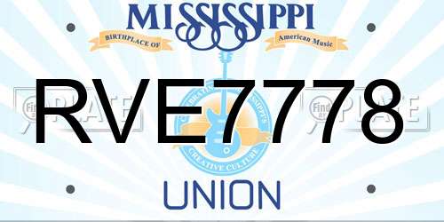 RVE7778 Mississippi License Plate