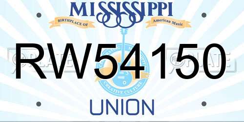 RW54150 Mississippi License Plate
