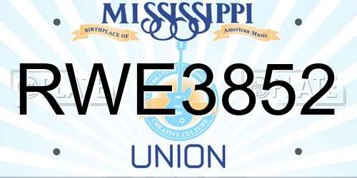 RWE3852 Mississippi License Plate