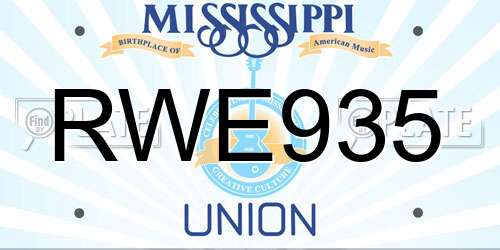 RWE935 Mississippi License Plate