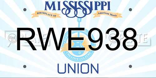 RWE938 Mississippi License Plate