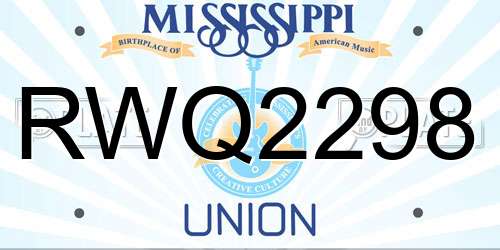 RWQ2298 Mississippi License Plate