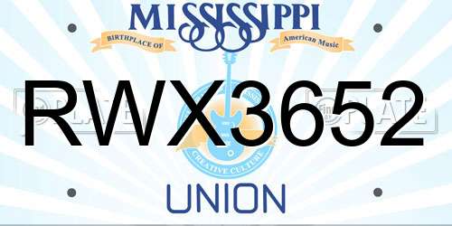 RWX3652 Mississippi License Plate