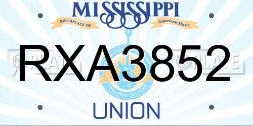 RXA3852 Mississippi License Plate