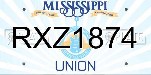 RXZ1874 Mississippi License Plate