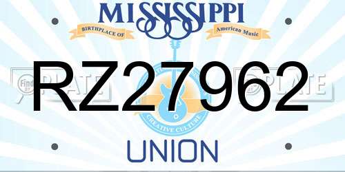 RZ27962 Mississippi License Plate