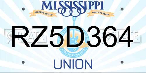 RZ5D364 Mississippi License Plate
