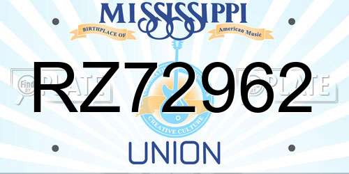 RZ72962 Mississippi License Plate
