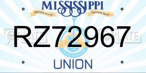 RZ72967 Mississippi License Plate