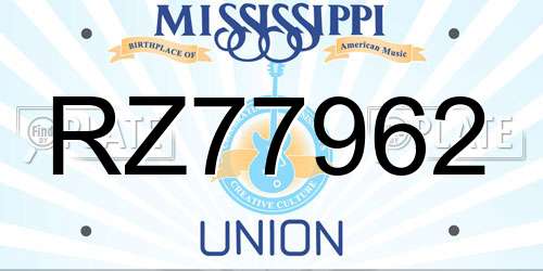 RZ77962 Mississippi License Plate
