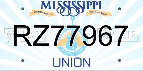 RZ77967 Mississippi License Plate