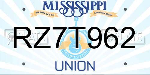 RZ7T962 Mississippi License Plate