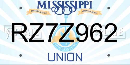 RZ7Z962 Mississippi License Plate