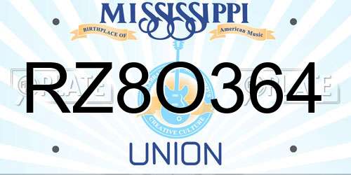RZ8O364 Mississippi License Plate