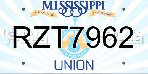 RZT7962 Mississippi License Plate
