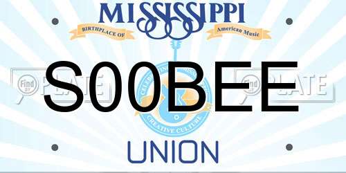 S00BEE Mississippi License Plate