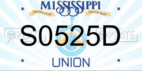 S0525D Mississippi License Plate