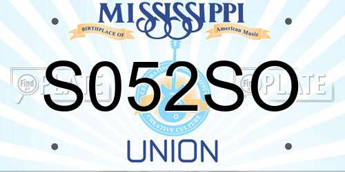 S052SO Mississippi License Plate