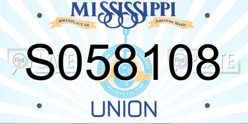 S058108 Mississippi License Plate