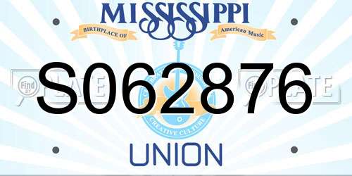 S062876 Mississippi License Plate