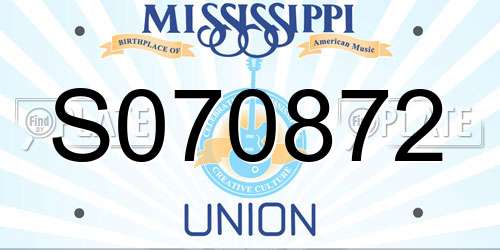 S070872 Mississippi License Plate