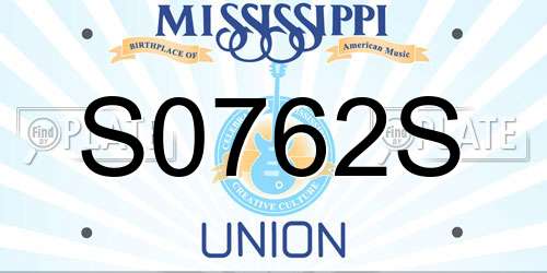 S0762S Mississippi License Plate