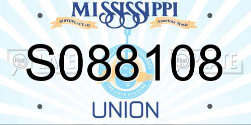 S088108 Mississippi License Plate