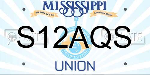 S12AQS Mississippi License Plate
