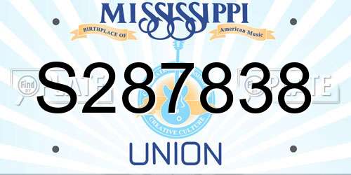 S287838 Mississippi License Plate