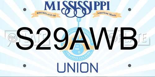 S29AWB Mississippi License Plate