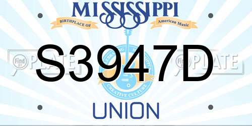S3947D Mississippi License Plate