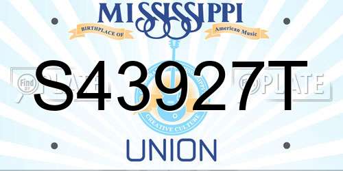 S43927T Mississippi License Plate