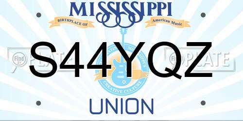 S44YQZ Mississippi License Plate