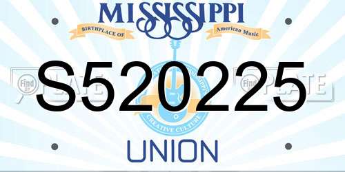 S520225 Mississippi License Plate