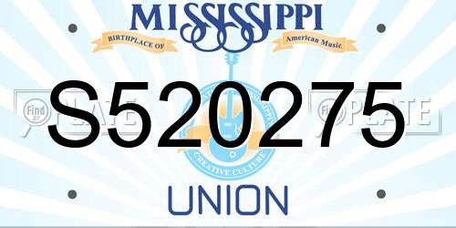 S520275 Mississippi License Plate