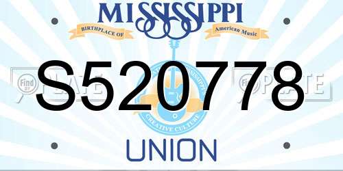 S520778 Mississippi License Plate