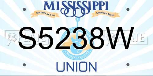 S5238W Mississippi License Plate