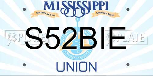 S52BIE Mississippi License Plate