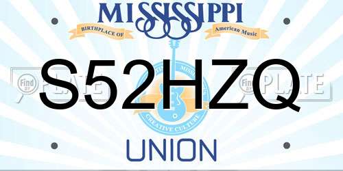 S52HZQ Mississippi License Plate