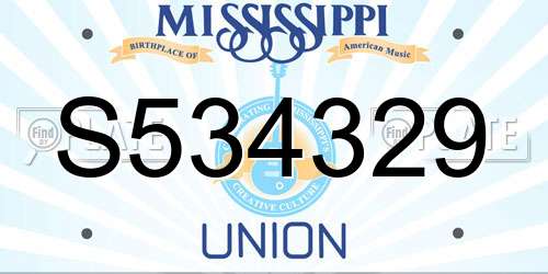 S534329 Mississippi License Plate