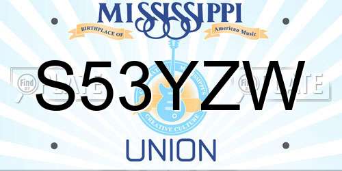 S53YZW Mississippi License Plate