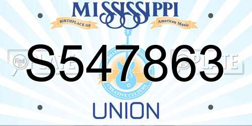 S547863 Mississippi License Plate