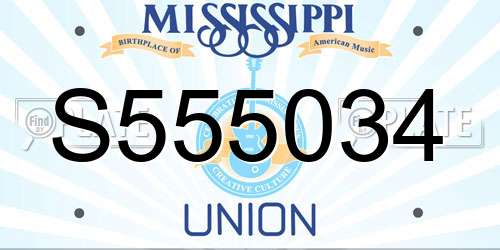 S555034 Mississippi License Plate