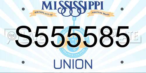 S555585 Mississippi License Plate