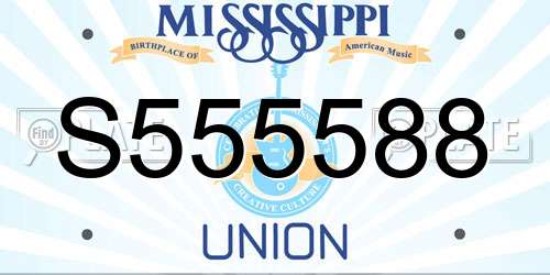 S555588 Mississippi License Plate