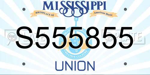 S555855 Mississippi License Plate